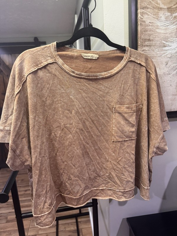 New Zenana Women's Acid Wash mineral T-shirt brown tan Size S/M