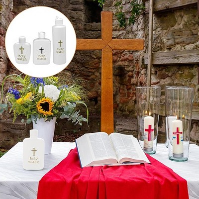 2/3Pcs Catholic Cross Empty Plastic Refillable Favour Holy Water Bottle & Lid