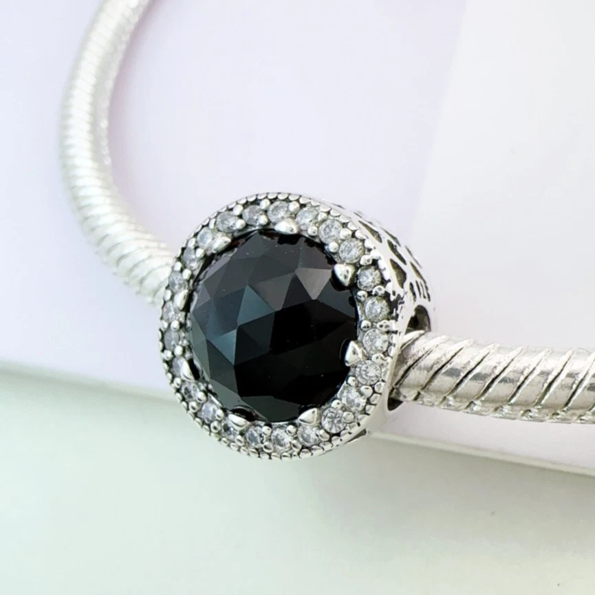 Cristal Negro 'Corazones Radiantes' Plata 925 Circonita cúbica Dije se adapta a Euro/Momentos Pulsera Foto 4 de 4