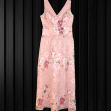 ASOS LM SIZE 14 PINK LACE FLORAL MAXI DRESS LADIES DAY BRIDESMAID PROM COCKTAIL