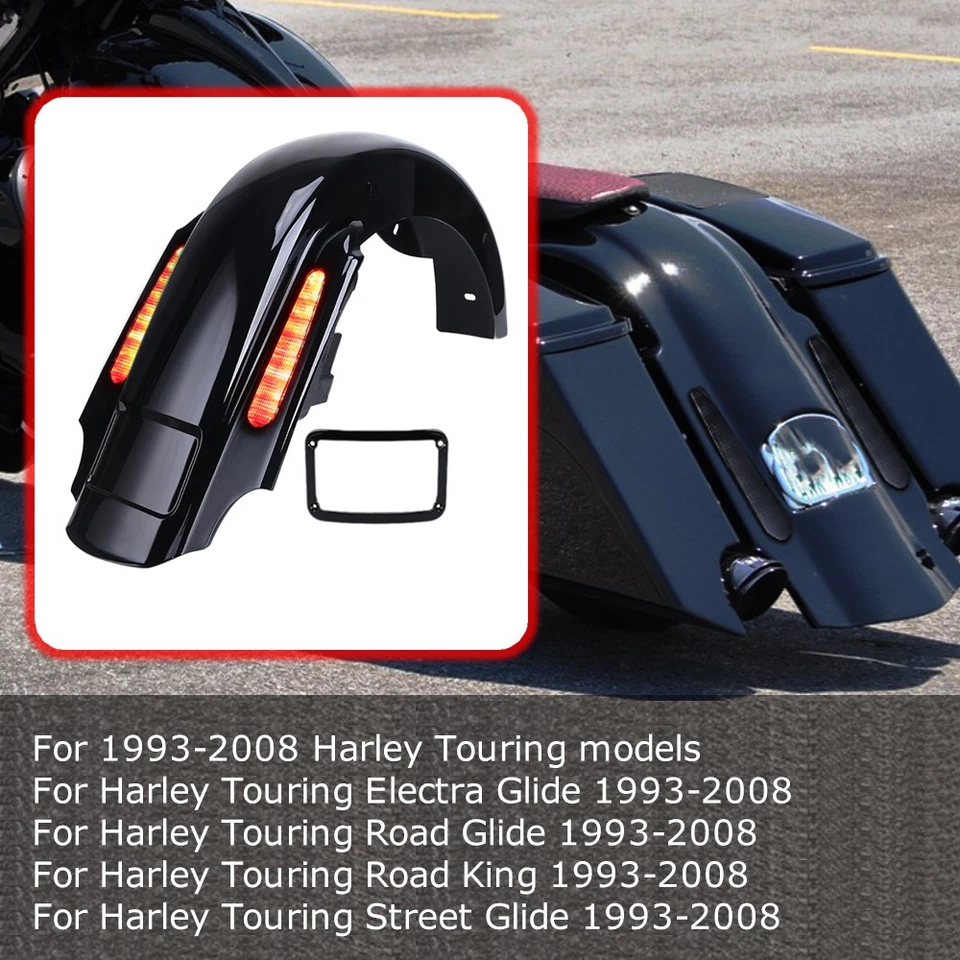 For Harley Road King Electra Glide 93-08 CVO Rear Extended Fender With LED Light - Image 3 of 4