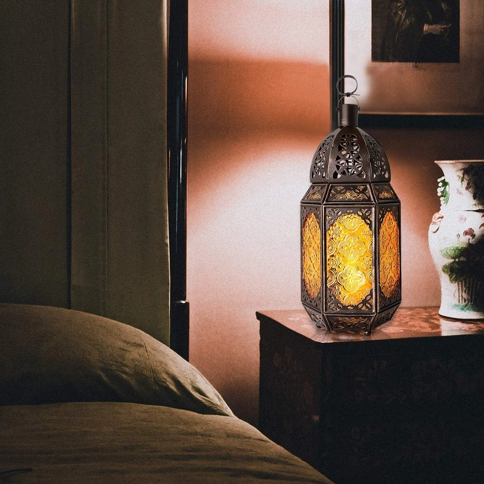 Linterna de vela de Ramadán de vidrio metálico Lewondr, vela portátil estilo marroquí Ho... Foto 3 de 4