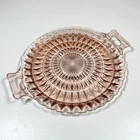 VTG Jeanette Glass Windsor Pink Depression Glass Handled Cake Plate Platter NICE