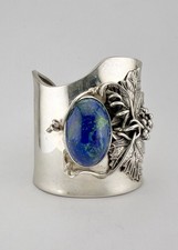 CAROL FELLEY Sterling Silver Azurite Southwest Vine Wide Cuff Bracelet 97.3g