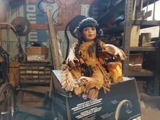 Vintage Native American Doll Porcelian Face Hands And Feet With Drum #302D2