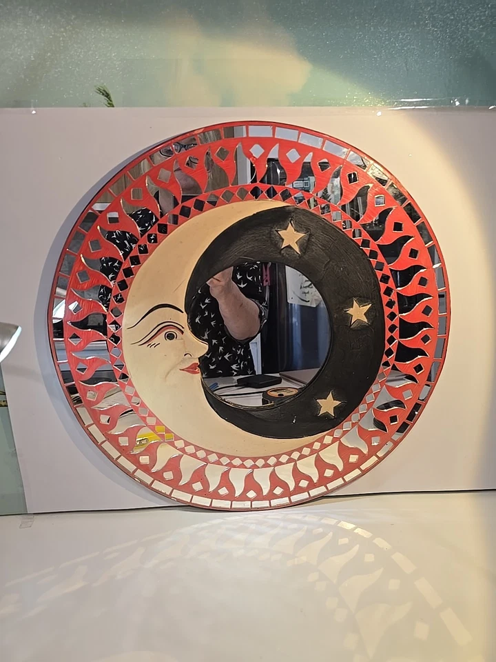 Unique VintageHand Pqinted Moon And Stars Mirror On Wood - image 4 of 4