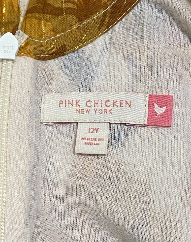 Girls Pink Chicken Coralee Antique White Gold Poppy Floral Dress Size 12 Y 12Y - Image 3 of 4