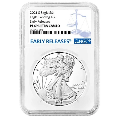 2021-S $1 1-oz T-2 Proof American Silver Eagle NGC PF69UC ER Blue Label