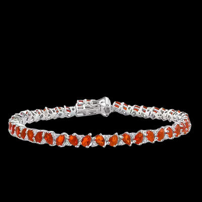 Schönes Armband rhodiniert Sterlingsilber purpurrot Feueropal & Zirkon NEU