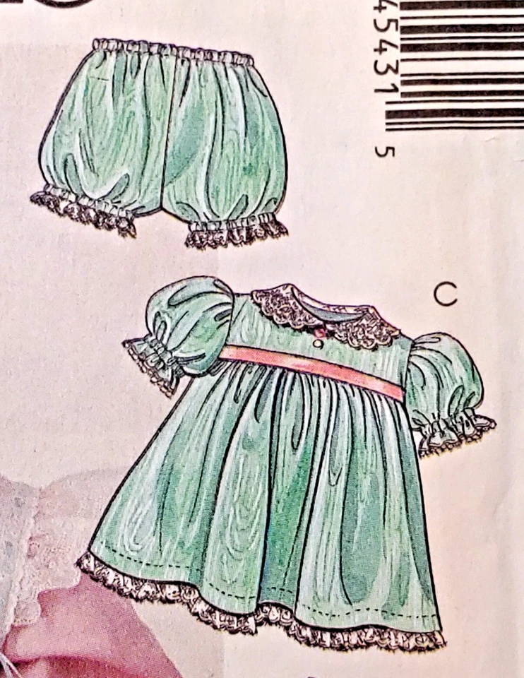 McCalls 4543 Baby Dress Pinafore Pants Pantaloons Panties Size NB-S-M-L (1989) - Image 3 of 4