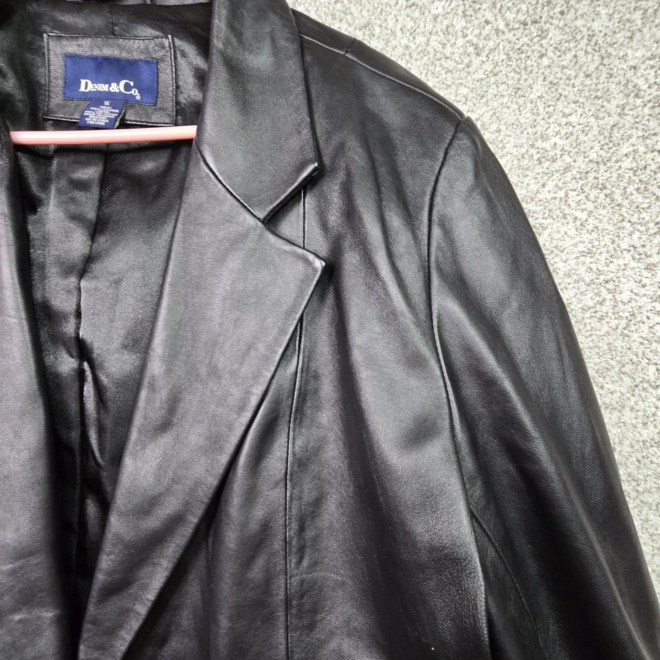 Chaqueta Denim & Co Mujer 1X Blazer de Cuero Negro Botón Frontal Abrigo Estilo Clásico Foto 4 de 4