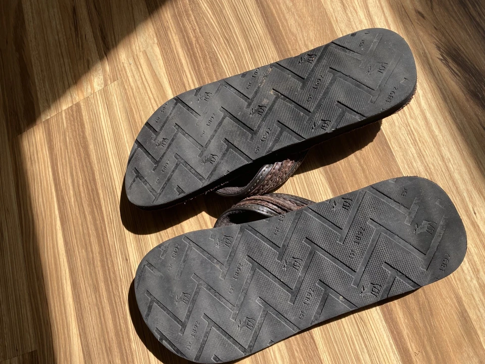 Chanclas de cuero marrón vintage Abercrombie & Fitch sandalias de tanga para hombre 11/12 Foto 3 de 3