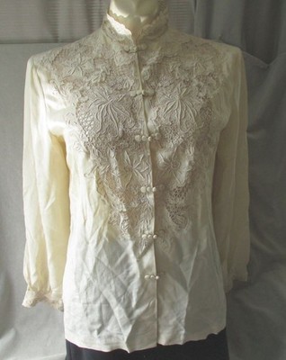 Vintage Chinese Silk Hand Embroidered Blouse Mandarin Collar Women's 36 Whenzhou
