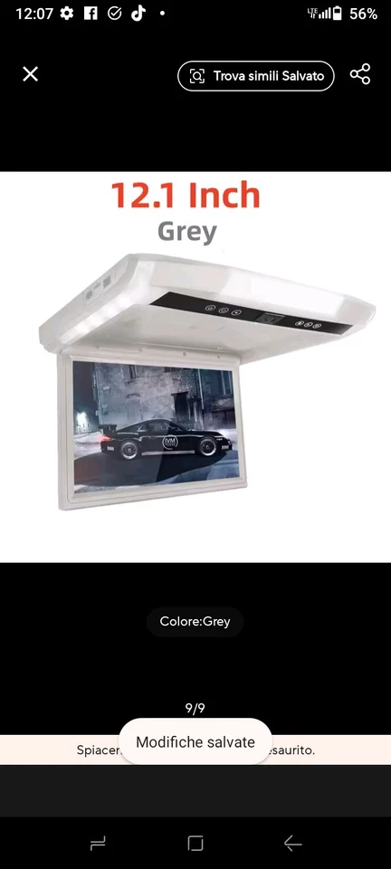 Monitor LCD da 12pollici per montaggio a soffitto schermo per auto. Multimediale - Immagine 2 di 4