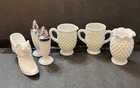 Vintage Lot Of 6 Fenton Hobnail White Milk Glass