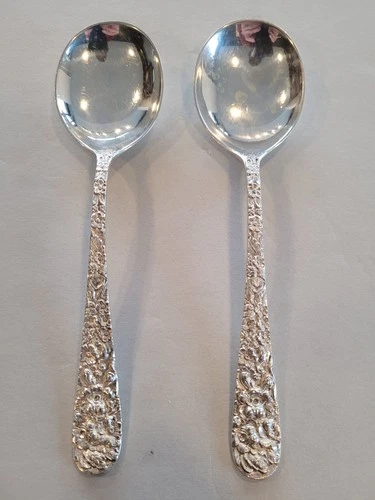 Kirk Stieff Sterling STIEFF ROSE 2 Round Bowl Soup Spoons 6 1/2"