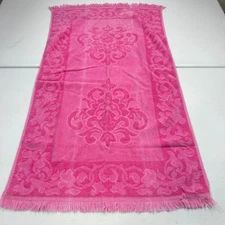 vintage ward bath towel pink chenille floral cotton rectangle mcm retro 70s