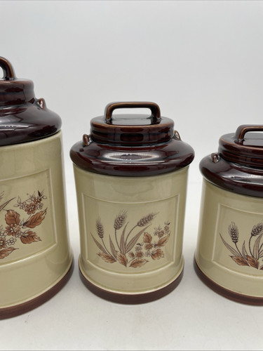 Vintage Weizen Muster Braun Keramik 4 Stück Milchkanne Stil Kanister Sets - Bild 3 von 24