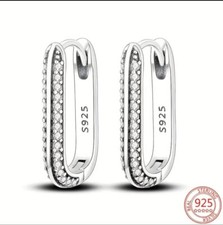 Beautiful 925 Sterling Silver Leverback Zircon U Hoop Earrings