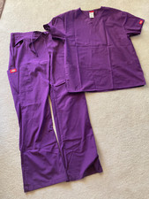 Dickies Womens Scrubs Set Top Bottom Size S Plum Elastic Waist Pockets