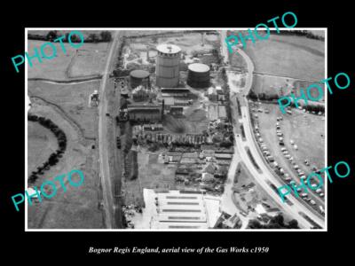 OLD LARGE HISTORIC PHOTO OF BOGNOR REGIS ENGLAND VIEW OF THE GAS WORKS c1950