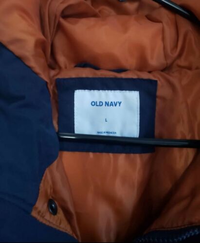 Old Navy- Mens Large Blue Warm Zip-Up Puffer Hooded Water Resistant Jacket - Picture 3 of 5