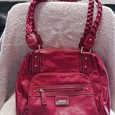 Rosetti Red Faux Leather Tote Handbag Purse Multi Pocket Zipper  Shoulder