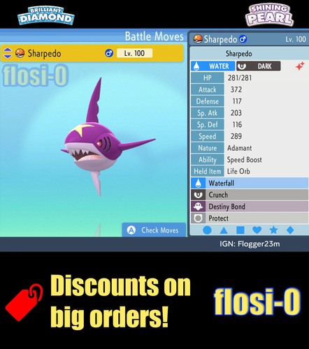 6IV Shiny Sharpedo Pokemon Brilliant Diamond and Shining Pearl - Picture 1 of 2