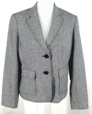 Calvin Klein Blazer Sz 8 Linen Blend Jacket Black White Tiny Fleck