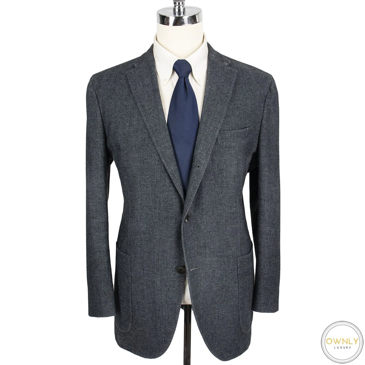 Boglioli Dover Blue 60% Cashmere Woven Washed Unstructured Patch Pkt Jacket 46R