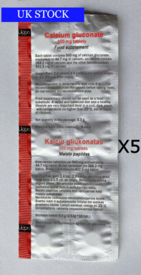 Calciumgluconat Tabletten | 5 Blatt x 10 Tabletten | UK Lager | Schnelle Lieferung
