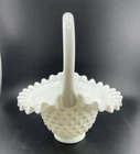 Fenton White Milk Glass Hobnail Basket 8"