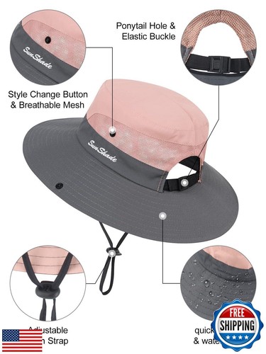 Kids Sun Hat with Sunglasses Girls UV Protection Wide Brim Summer Beach Cap w - Picture 5 of 5