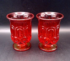 2 L. E. Smith Moon & Stars 3.5" Amberina Juice Glass, Urn Vase, Votive