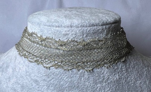 Delicate Gold Tone Lace Choker Necklace With Adjustable Chain - Picture 3 of 24