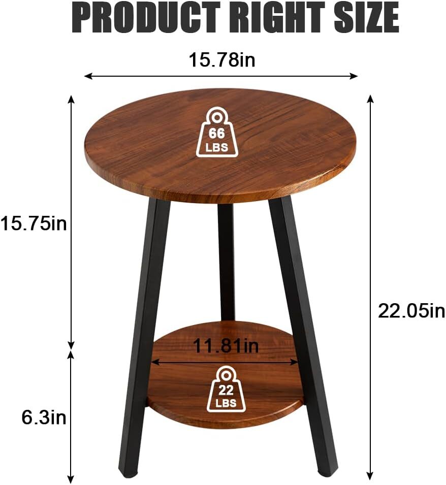 Round Side Table Accent Table Small End Table for Small Space, Chestnut