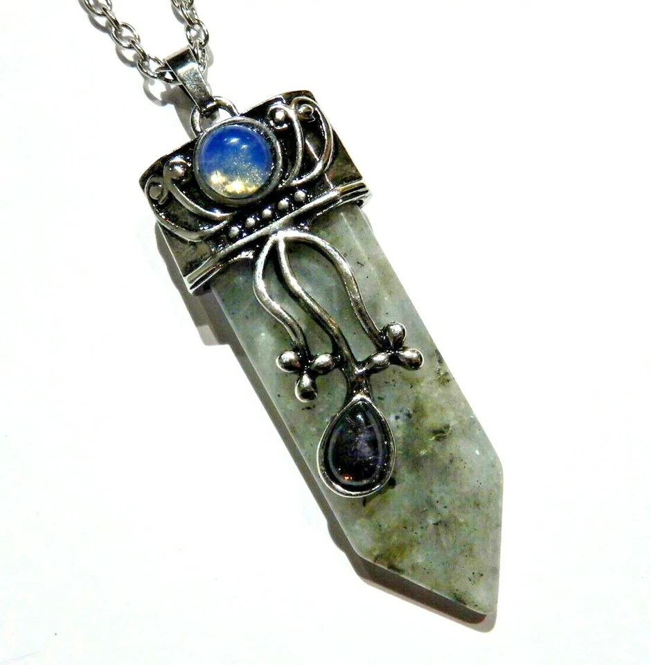 LABRADORITE POINT PENDANT 银色条紫水晶蛋白石项链 6C — 第 2/4 张图片