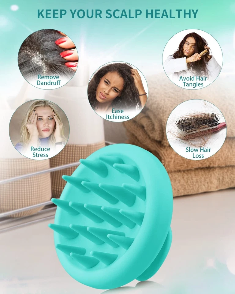Cepillo masajeador de cuero cabelludo de silicona para el crecimiento del cabello y el tratamiento de la caspa (verde) Foto 3 de 4