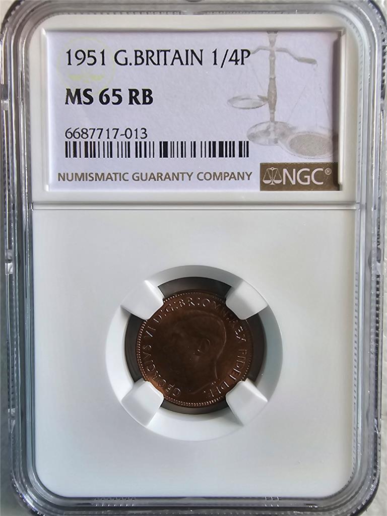 Great Britain 1/4 Penny 1951 NGC MS 65 RB