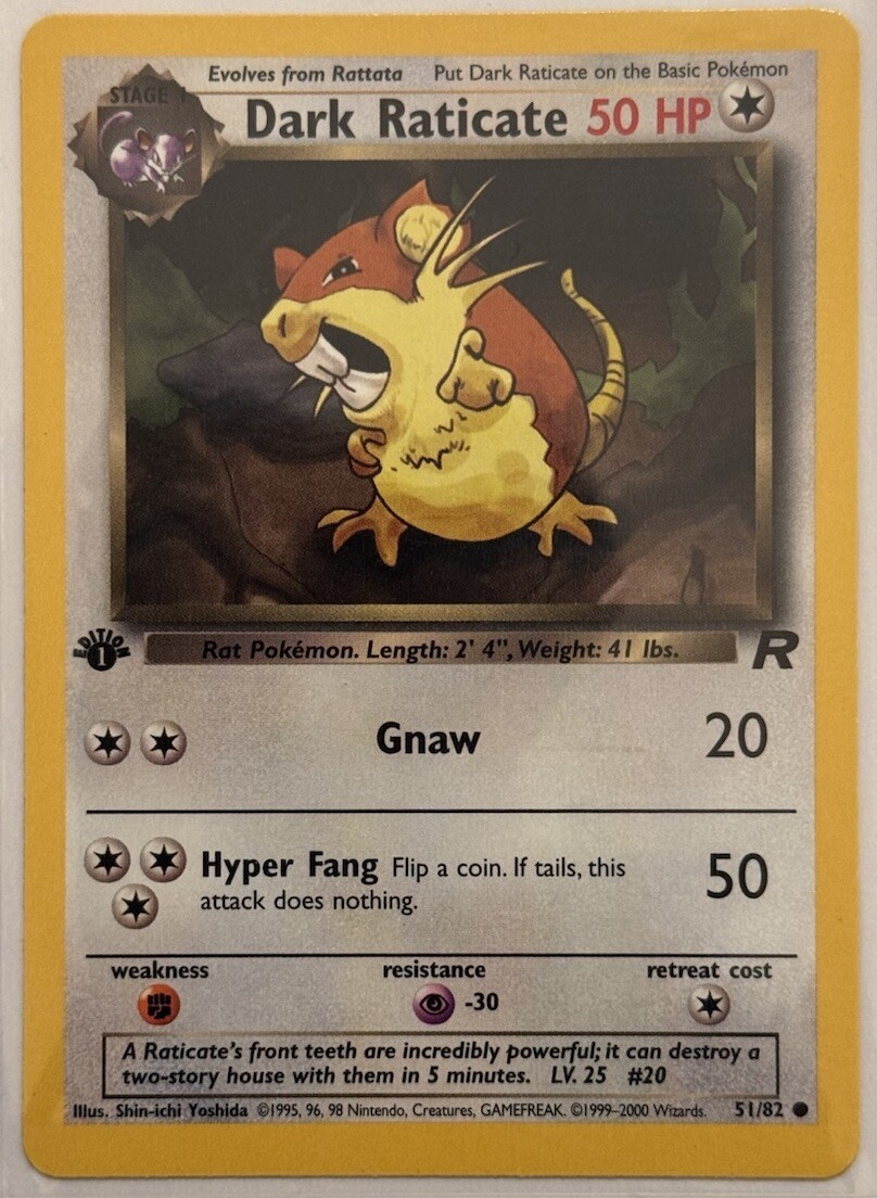 1st edition Dark Raticate | 51/82 | Near Mint | Team Rocket | Pokemon Card