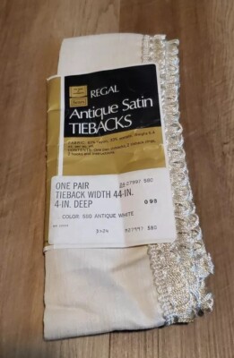2 Vintage Satin Tiebacks Satin Antique White SEARS Regal Fringe 44'' W x 4'' Deep
