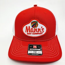 Mann's Bait Co. Embroidered Patch Richardson 112 Trucker Cap Hat Mesh Snapback