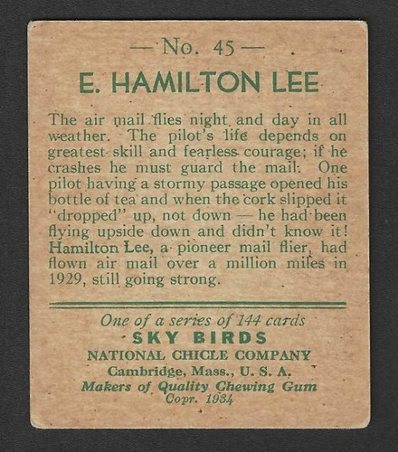 1933 R136 National Chicle Sky Birds Card - #45 Hamilton Lee - Series of 144 - Picture 2 of 2