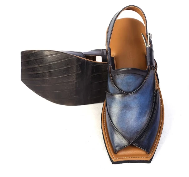 Men's Handstitched Sky Blue Color Peshawari Chappal Pure Leather Men's Sandals
