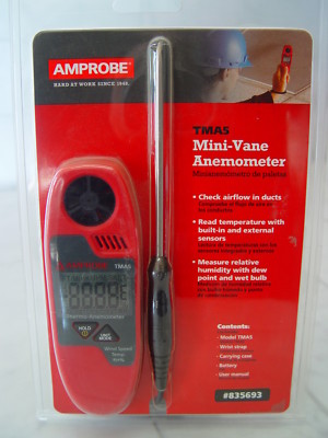 Amprobe TMA5 Indoor Air Quality/HVAC/R Mini-vane Anemometer Selectable Wind Temp