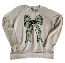 Sparkly Top Womens L Petal Pink Sequined Bow Feminine Glam Modern Lux NYE Bling