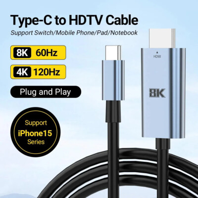 8K UHD USB-C auf HDMI Kabel  8K 60Hz  4K 120Hz  Perfekt für Streaming  Gaming 2m