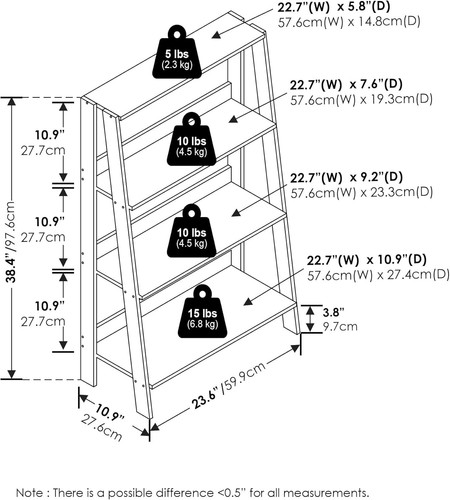 Espresso 4-Tier Display Shelf - Lightweight Ladder Bookcase for Small Spaces - Picture 5 of 8