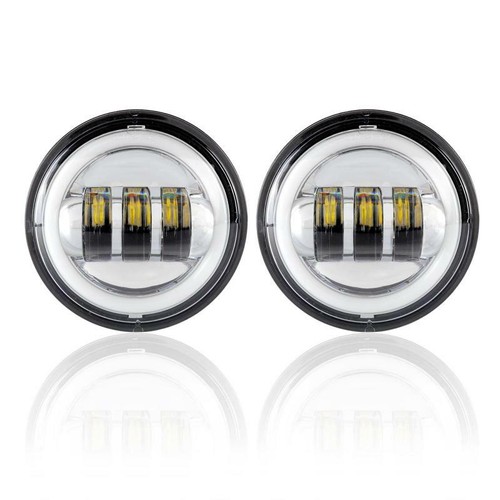 2x Chrome 4.5" LED Auxiliary Fog Light + Outer Cover Housing Bracket For Harley - Picture 7 of 12