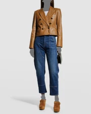 $1299 Veronica Beard Women's Brown Lambskin Leather Lined Nevis Jacket Size 4